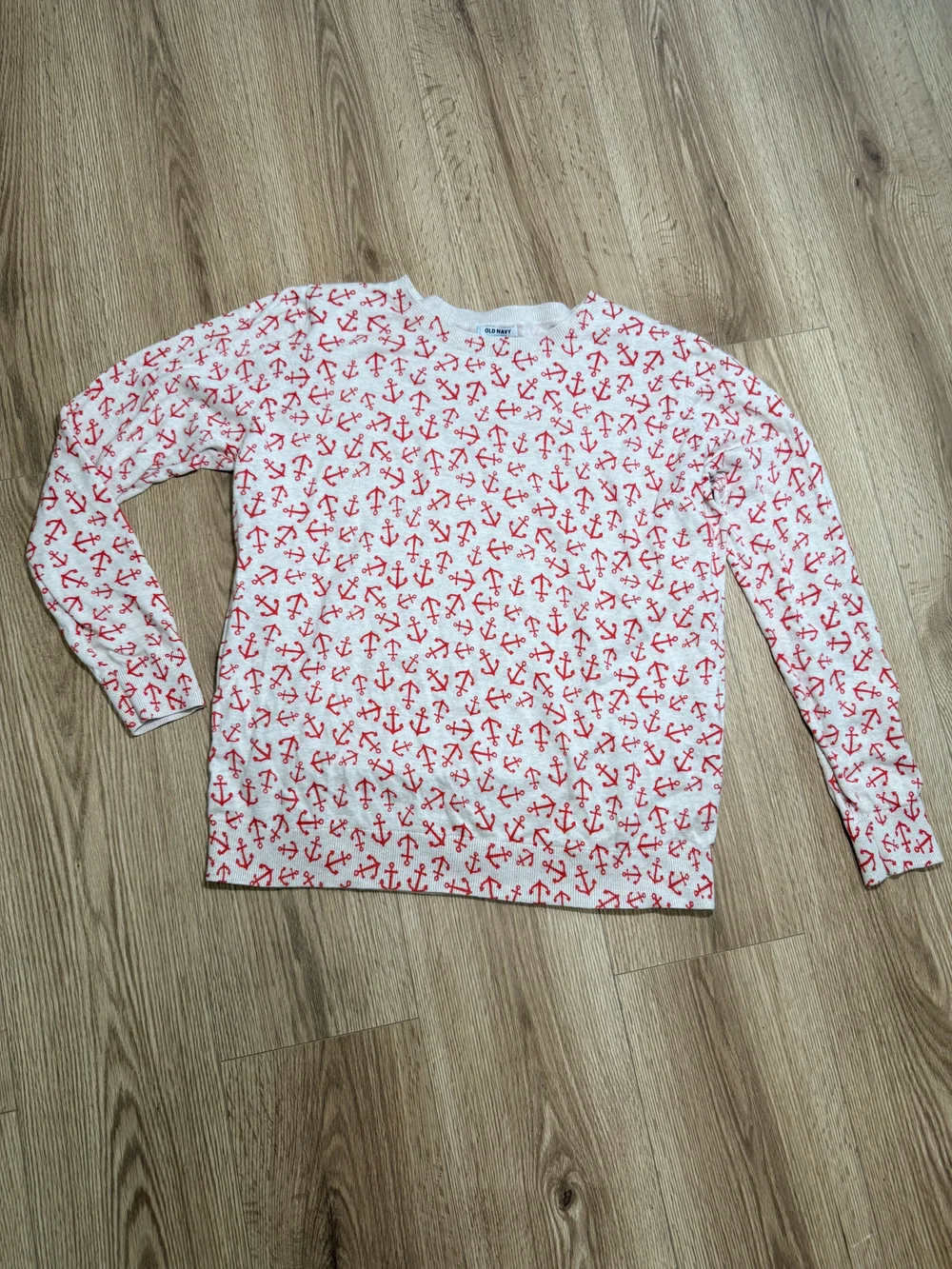 Old Navy White Long-Sleeve Tee with Red Anchor Print